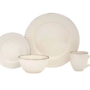 Baun Bros. 16pc Stoneware Acan Dinnerware Set / White